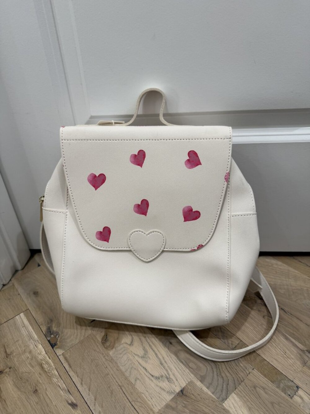 NWT Miniso Backpack; heart series. White Backpack with Pink Heart Pattern